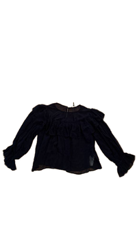 Maje - Ruffled Chiffon Top - Black Sheer Long Sleeve Blouse - Size 2 (Gently Used)
