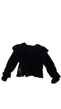 Maje - Ruffled Chiffon Top - Black Sheer Long Sleeve Blouse - Size 2 (Gently Used)