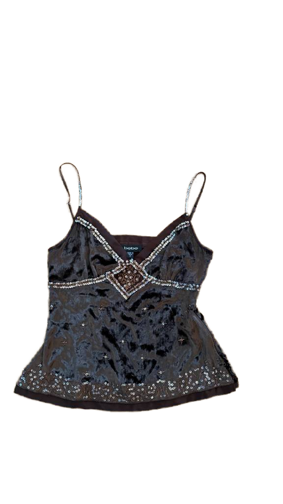 Bebe - Vintage Brown Velvet Beaded Tank - Bebe Y2K Tank - Size S (Gently Used)