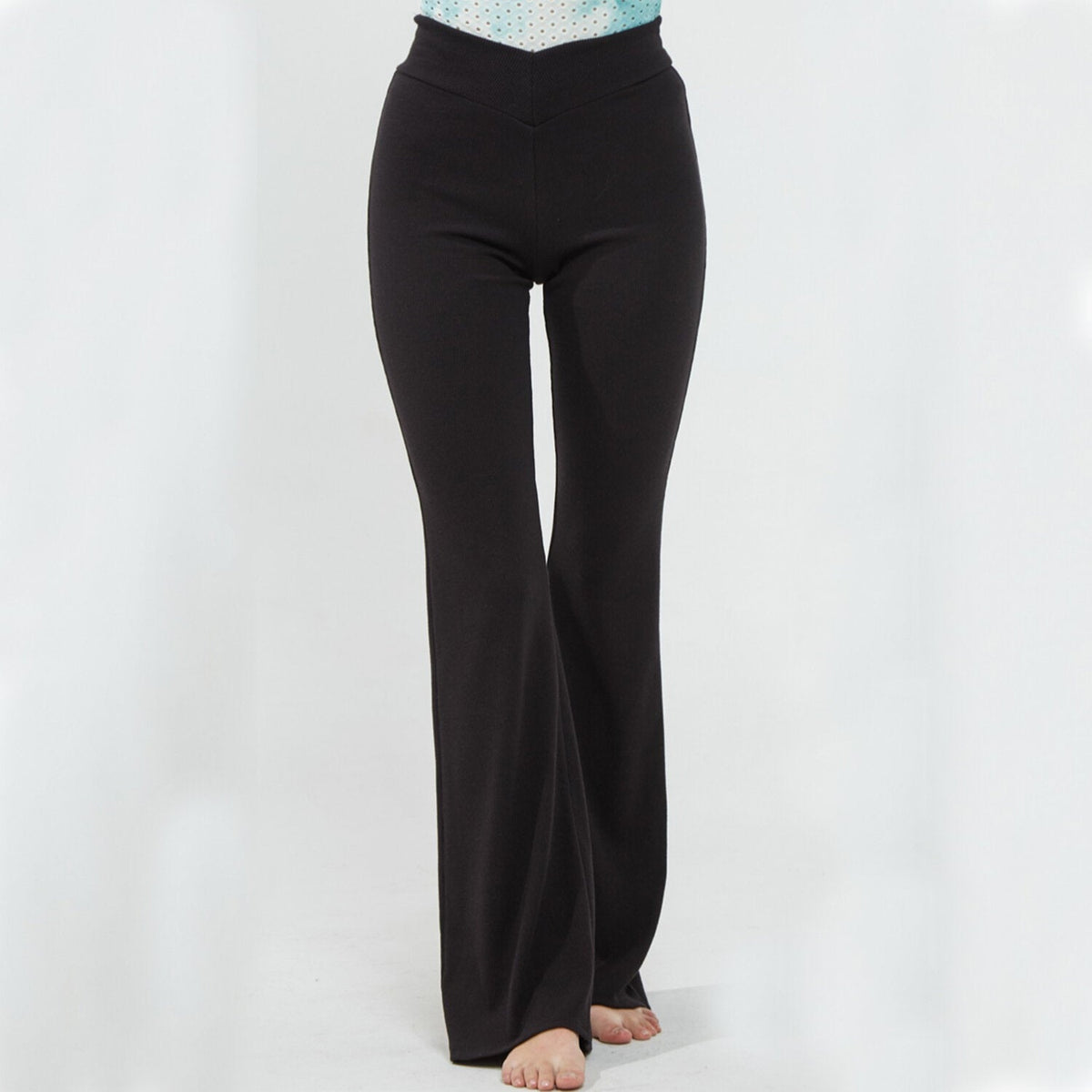 V-Waist Ribbed Black Bootcut Pants - FINAL SALE