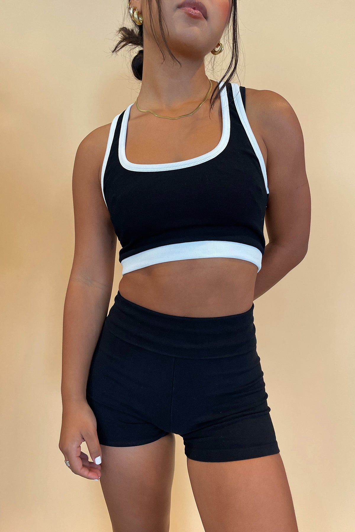 Tennis Court Black with White Trim Ribbed Tank - FINAL SALE