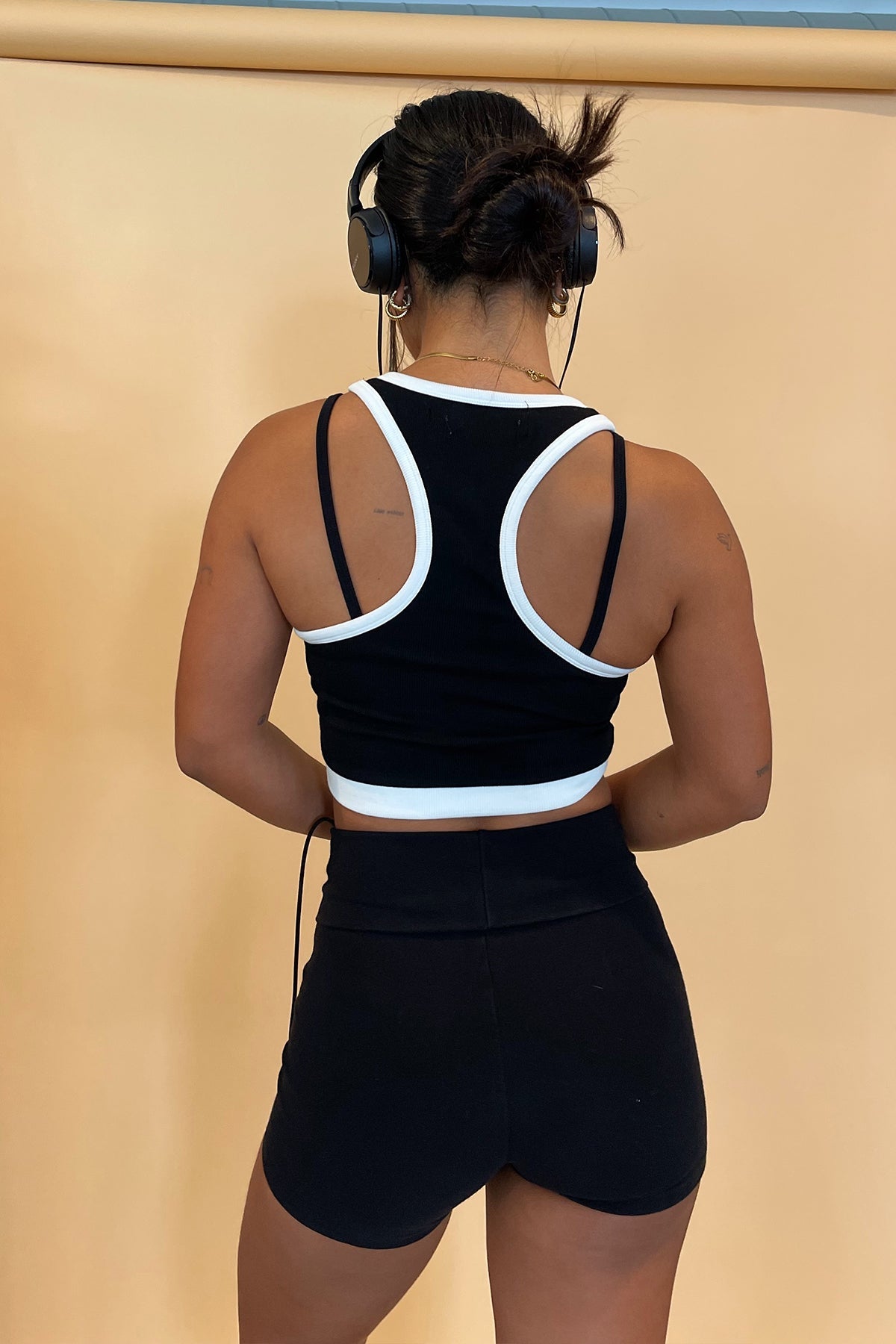 Tennis Court Black with White Trim Ribbed Tank - FINAL SALE