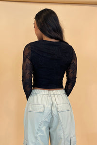 Spellbound Black Floral Lace Mesh Long Sleeve Top - FINAL SALE