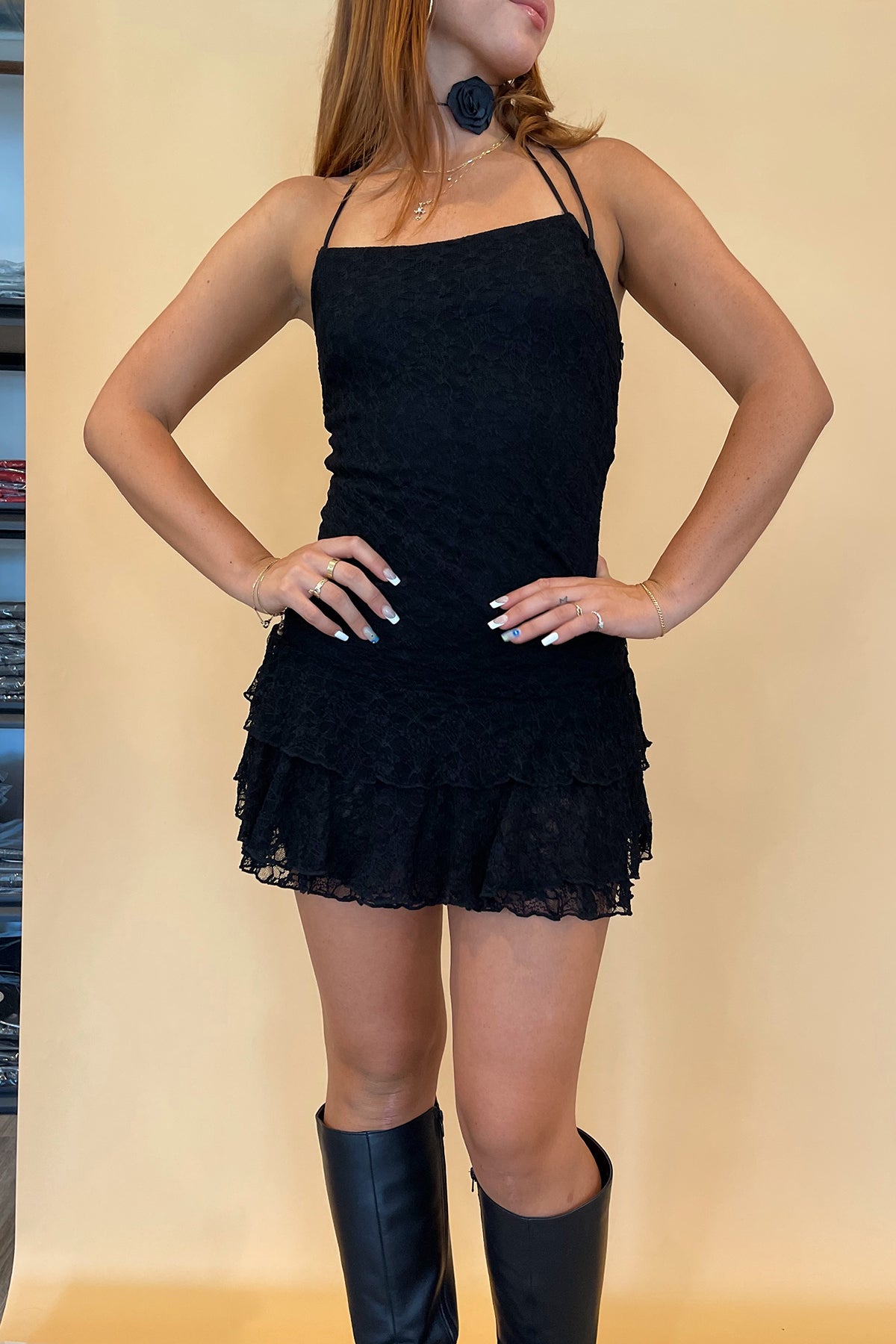 On the Town Black Lace Ruffle Dress - FINAL SALE