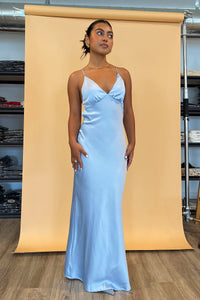 Special Occasion Blue Satin Maxi Dress - FINAL SALE