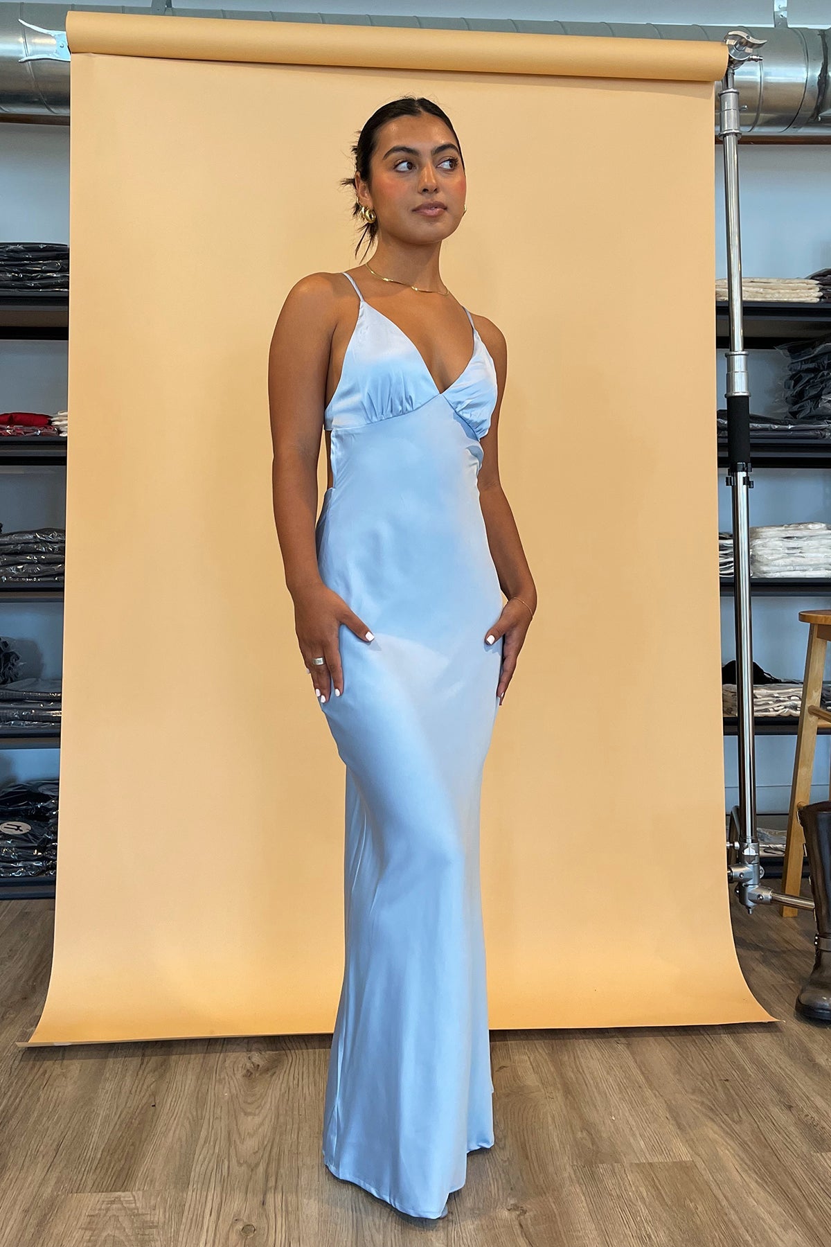 Special Occasion Blue Satin Maxi Dress - FINAL SALE