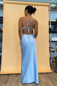 Special Occasion Blue Satin Maxi Dress - FINAL SALE