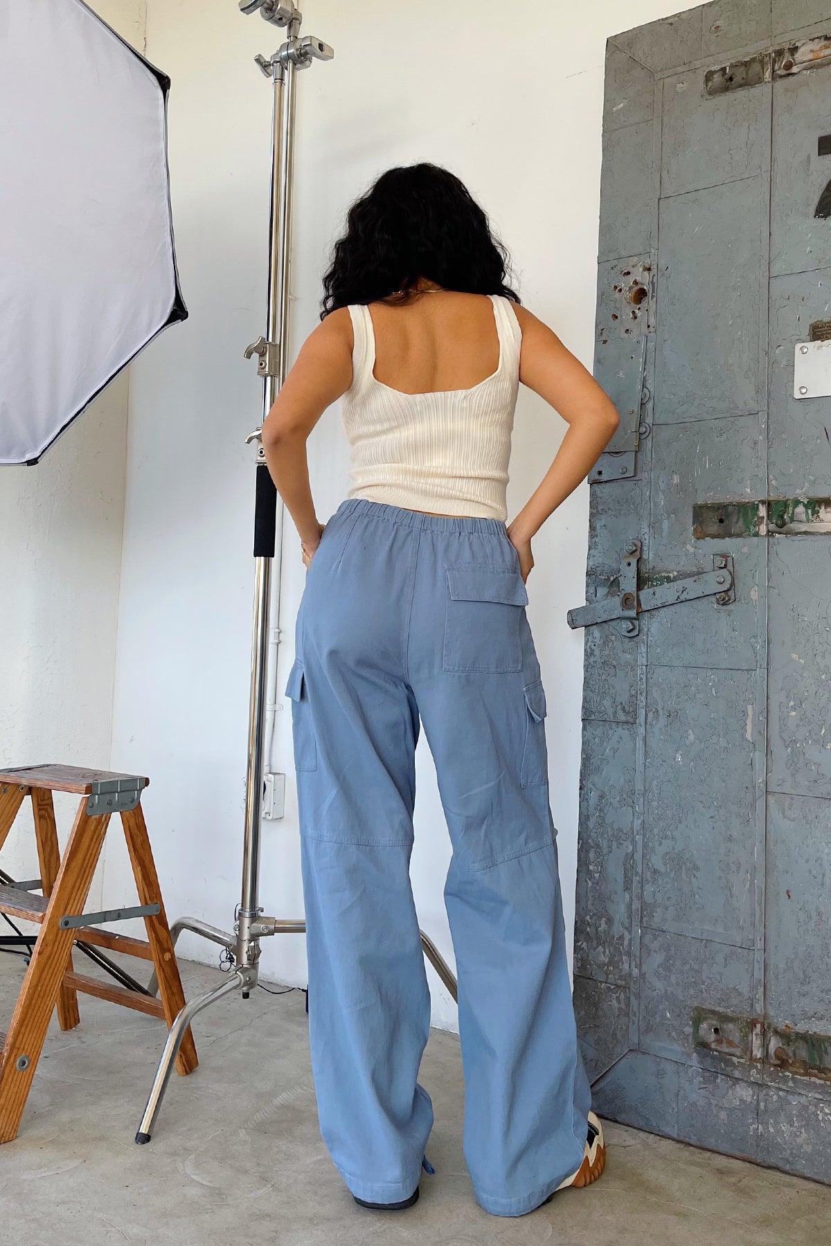 Walk on By Dusty Blue Tie Waist Parachute Pants - FINAL SALE