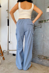 Walk on By Dusty Blue Tie Waist Parachute Pants - FINAL SALE