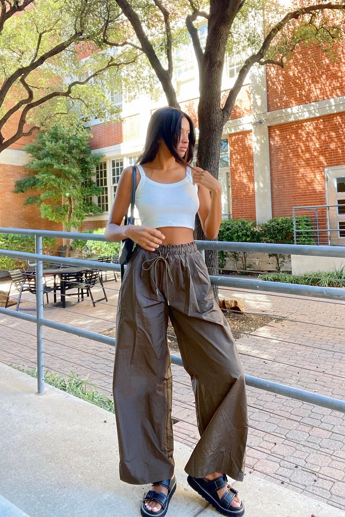 Back in Time Brown Drawstring Parachute Pants - FINAL SALE