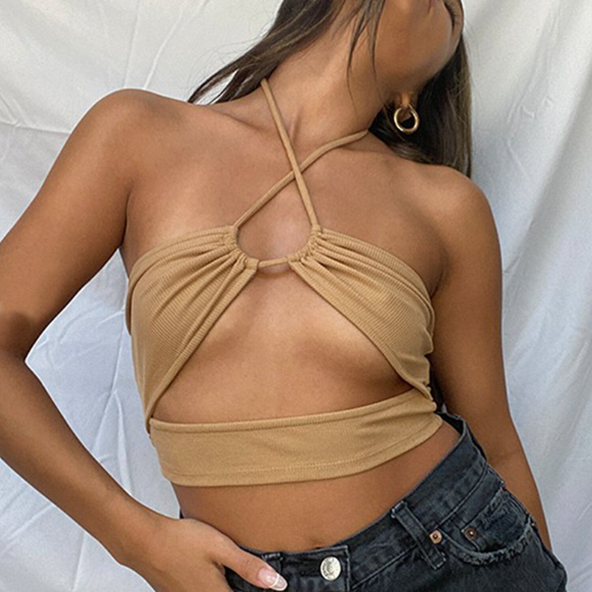 Erin Camel Ribbed Cut Out Top - FINAL SALE