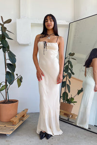 Faraway Destination Cream with Black Straps Bias Cut Maxi Dress - FINAL SALE