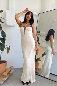 Faraway Destination Cream with Black Straps Bias Cut Maxi Dress - FINAL SALE