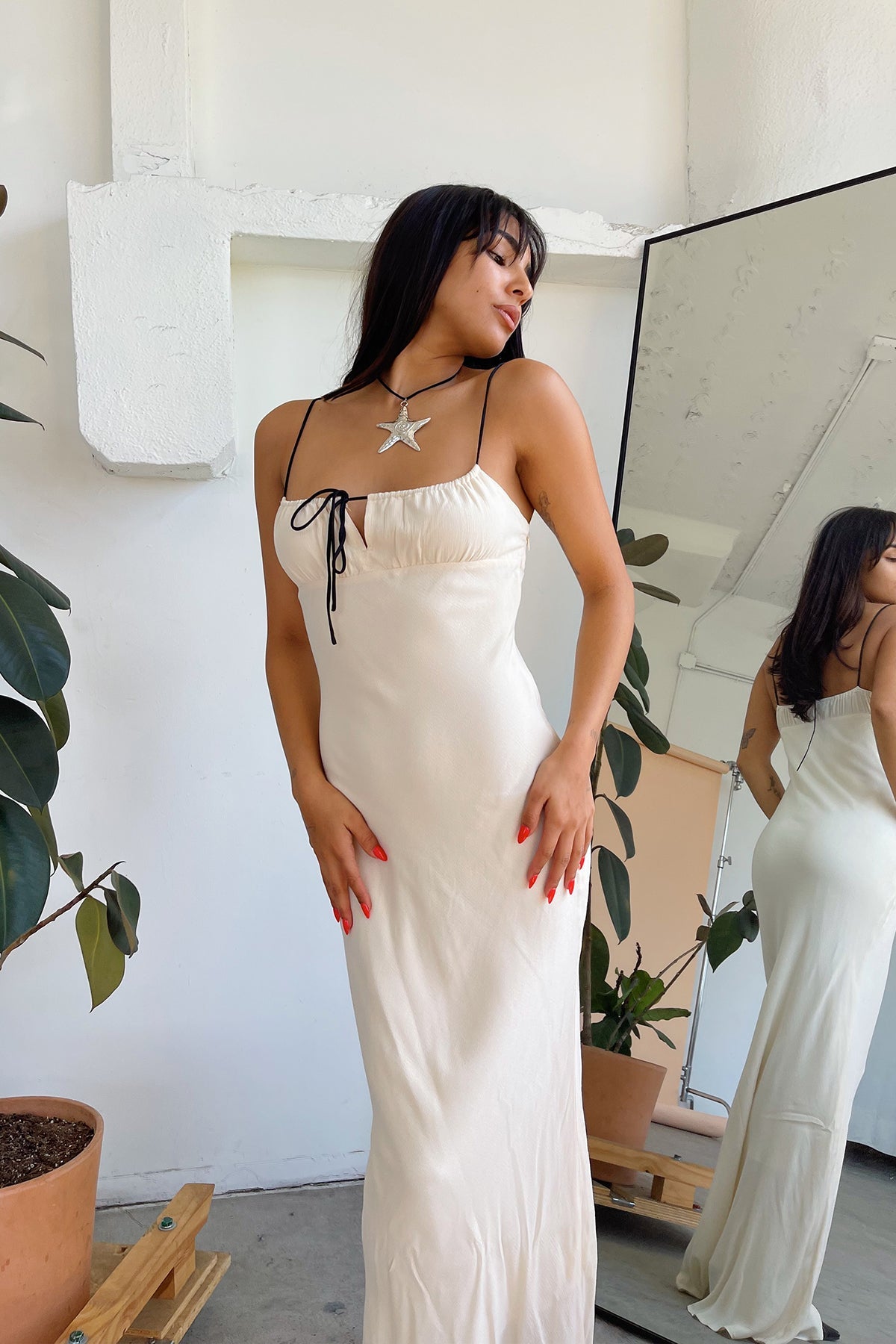 Faraway Destination Cream with Black Straps Bias Cut Maxi Dress - FINAL SALE