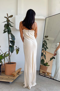 Faraway Destination Cream with Black Straps Bias Cut Maxi Dress - FINAL SALE