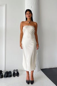 Cream Satin Strapless Midi Dress - FINAL SALE