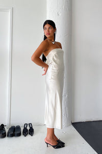 Cream Satin Strapless Midi Dress - FINAL SALE