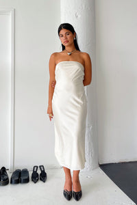 Cream Satin Strapless Midi Dress - FINAL SALE