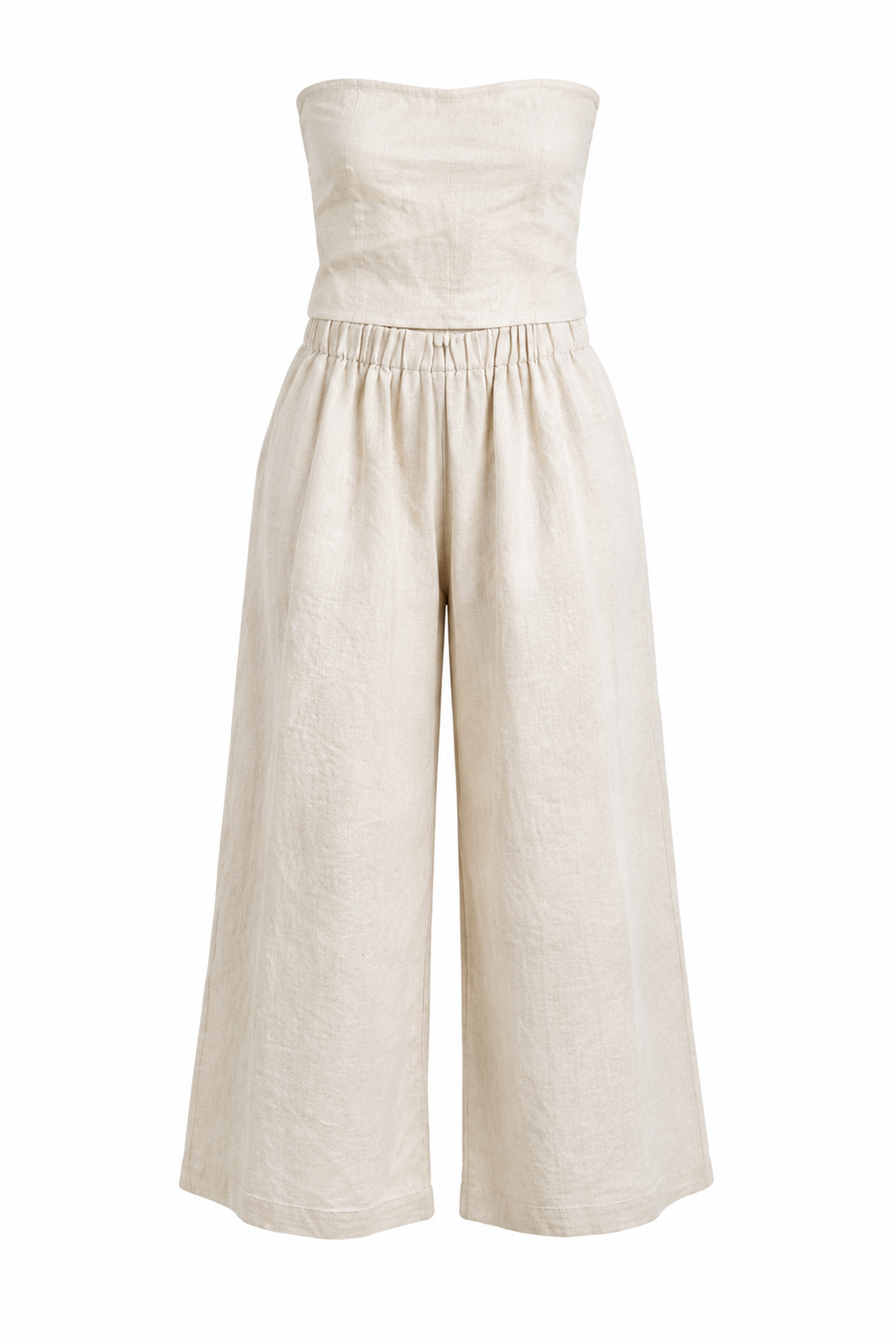 Lounge Linen Strapless Top & Wide Leg Pant Set in Tan - US 4 (Like New)