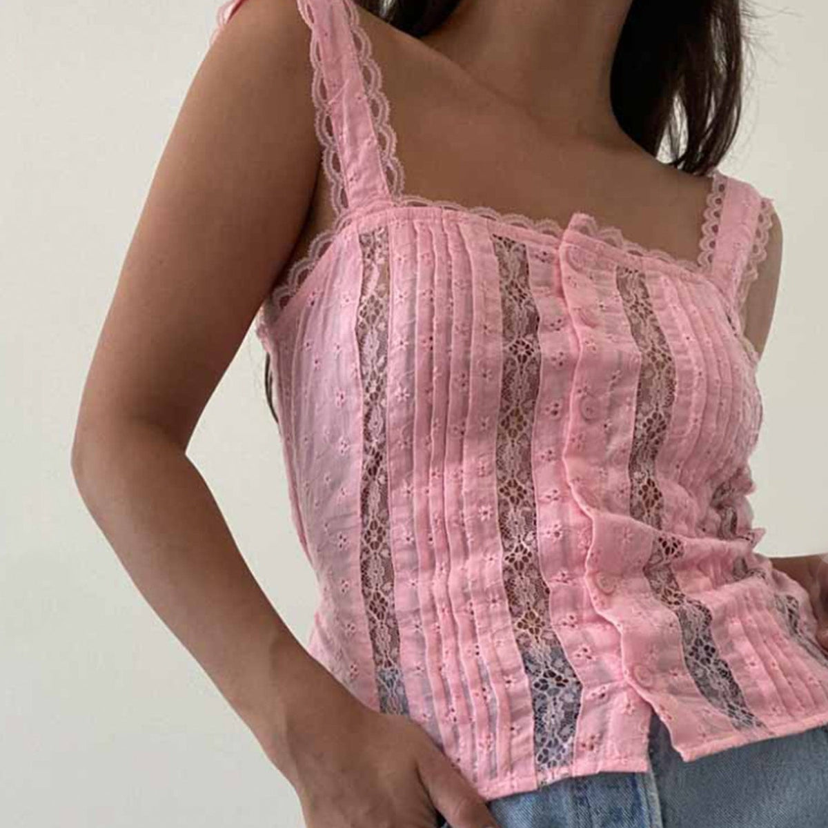 Elise Pink Eyelet Lace Top - FINAL SALE