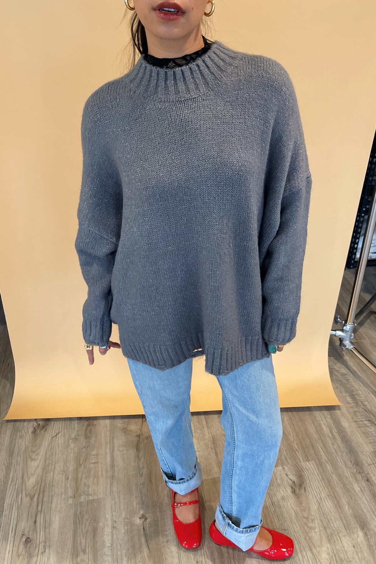 Dirty Martini Dark Grey Oversized Distressed Sweater - FINAL SALE