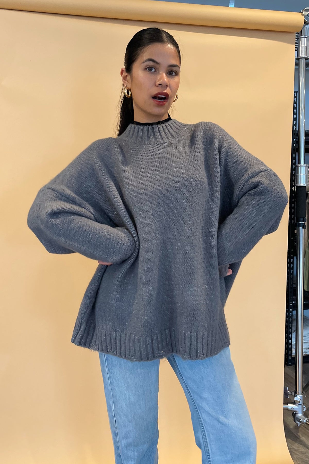 Dirty Martini Dark Grey Oversized Distressed Sweater - FINAL SALE