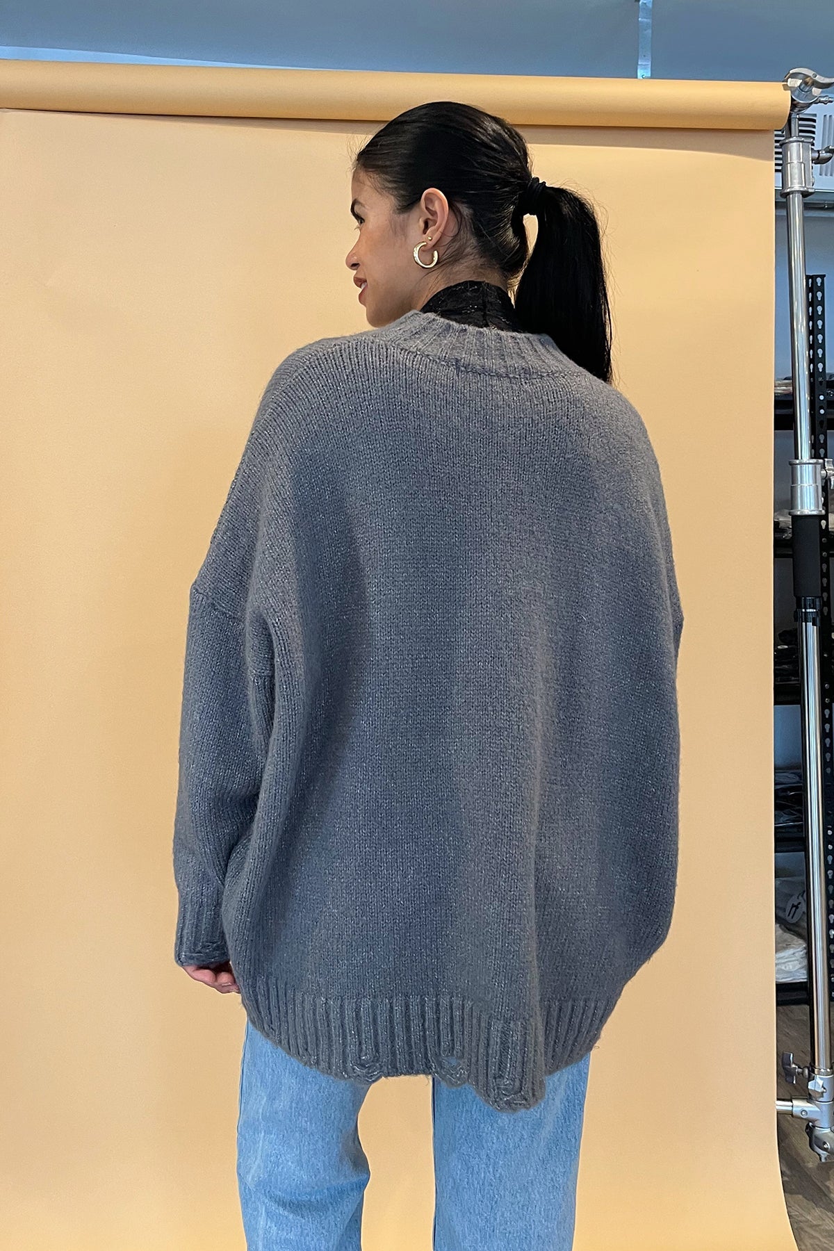 Dirty Martini Dark Grey Oversized Distressed Sweater - FINAL SALE