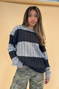 Between the Lines Grey and Charcoal Cable Knit Sweater - FINAL SALE