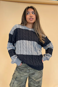 Between the Lines Grey and Charcoal Cable Knit Sweater - FINAL SALE