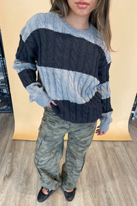 Between the Lines Grey and Charcoal Cable Knit Sweater - FINAL SALE