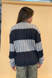 Between the Lines Grey and Charcoal Cable Knit Sweater - FINAL SALE