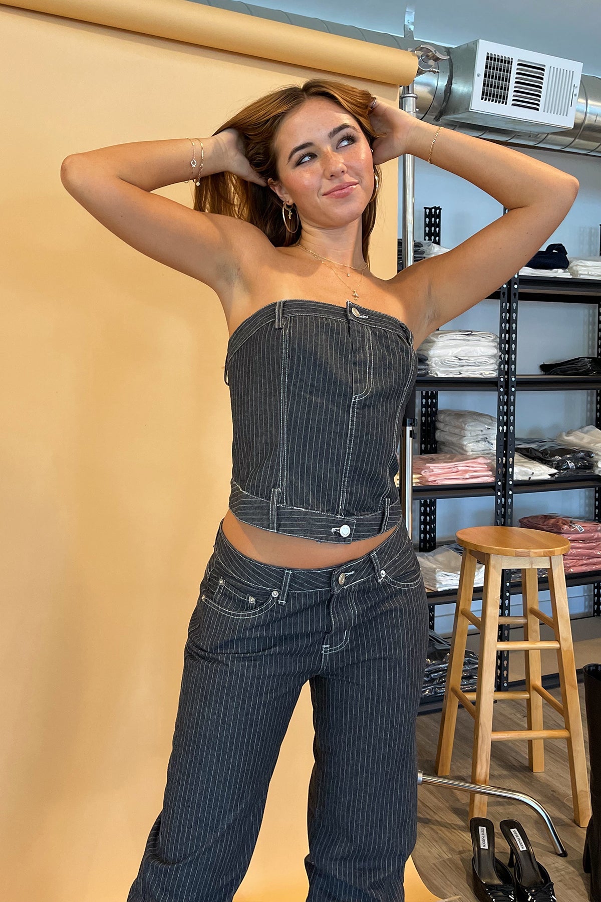 That's Hot Grey Striped Denim Tube Top - FINAL SALE