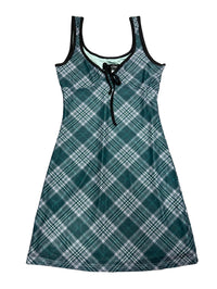 White Fox - Green Plaid Mini Dress