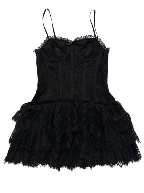 Loveshackfancy - Black Lace Corset "Darlene" Mini Dress