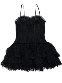 Loveshackfancy - Black Lace Corset "Darlene" Mini Dress