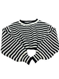 Miss Love - Black Striped Crochet Sweater