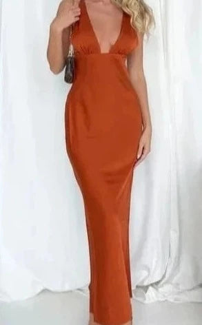 Beginning Boutique - Rust "Cairo" Satin Maxi Dress - NEW WITH TAGS