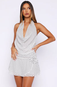 White Fox - Blooming Hearts Mini Dress Cream - Black Polka Dot Mini Dress - Size S (New With Tags)