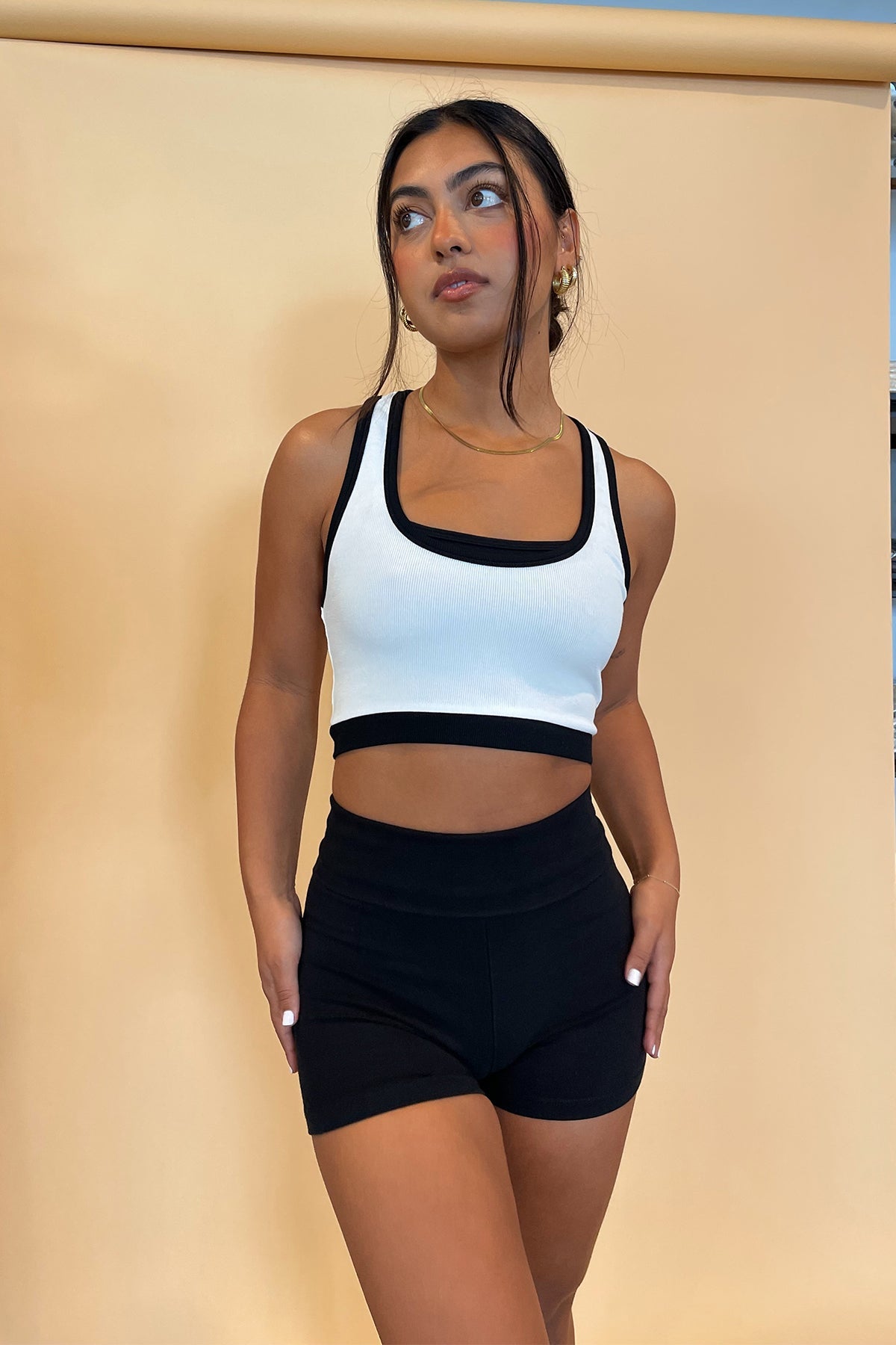 Tennis Court White with Black Trim Ribbed Tank - FINAL SALE