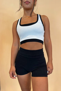 Tennis Court White with Black Trim Ribbed Tank - FINAL SALE