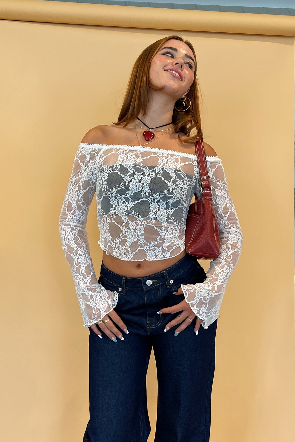 Adelia White Lace Off the Shoulder Long Sleeve Top - FINAL SALE