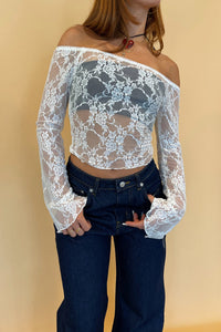 Adelia White Lace Off the Shoulder Long Sleeve Top - FINAL SALE