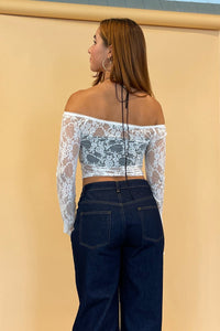 Adelia White Lace Off the Shoulder Long Sleeve Top - FINAL SALE