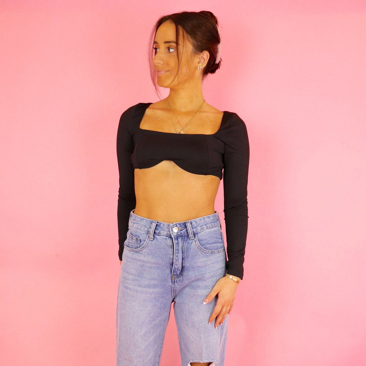 Clemence Black Long Sleeve Crop FINAL SALE