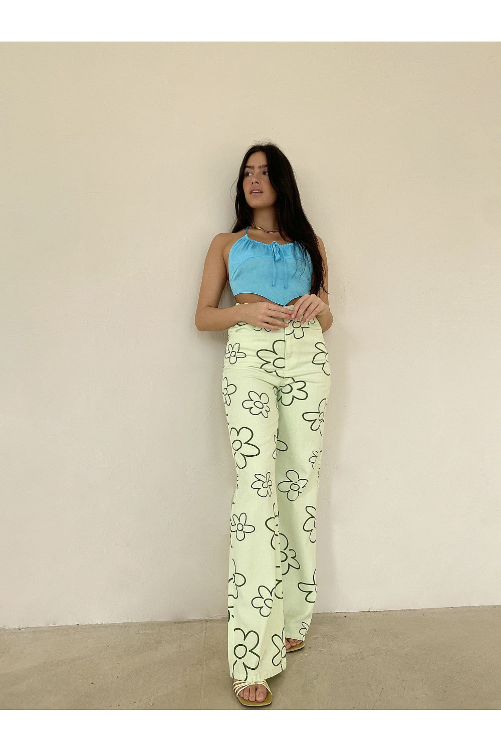 Karol Green Daisy Print Pants FINAL SALE