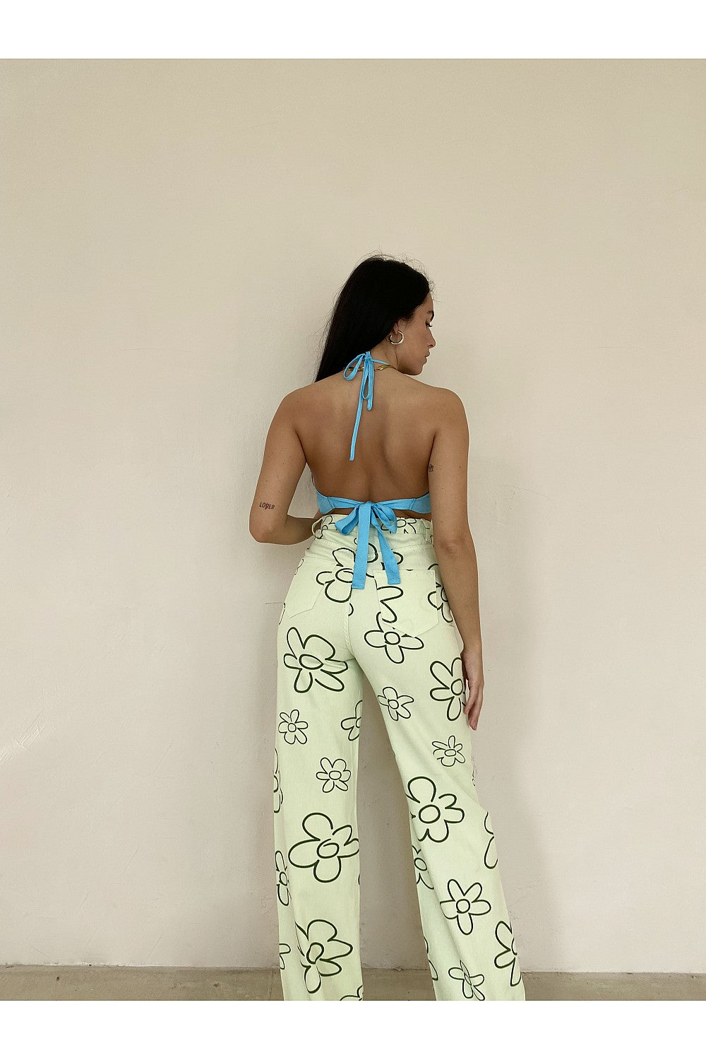 Karol Green Daisy Print Pants FINAL SALE