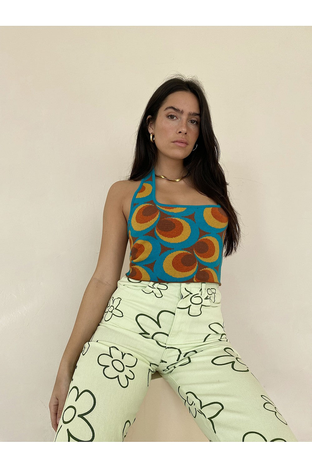 Karol Green Daisy Print Pants FINAL SALE