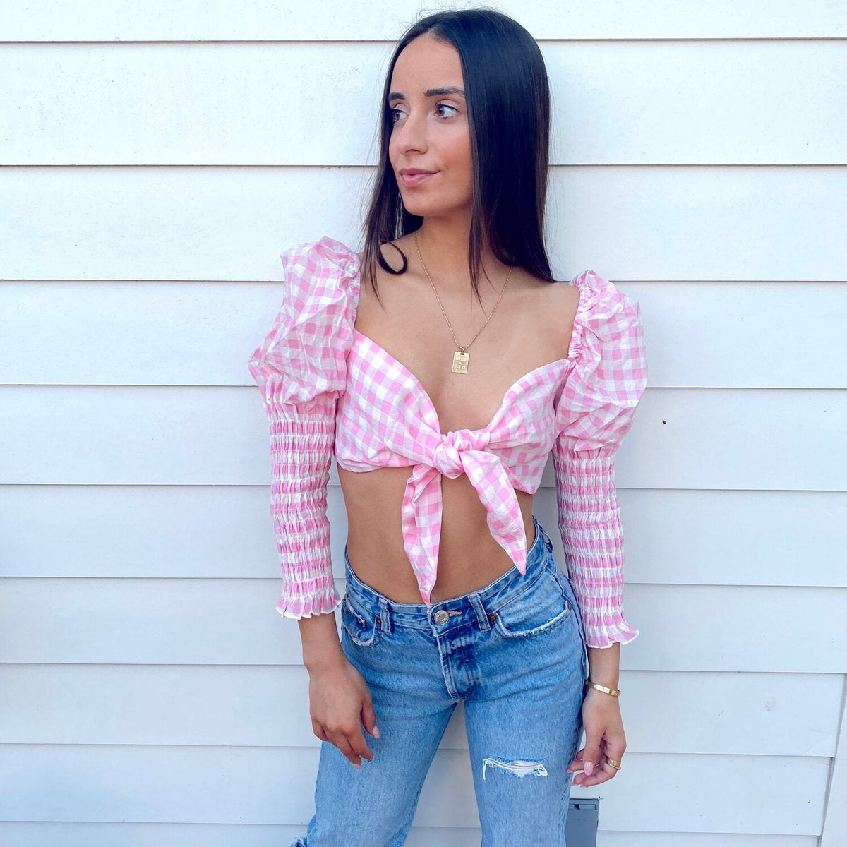 Let's Vibe Pink Gingham Top FINAL SALE