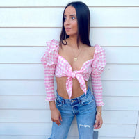 Let's Vibe Pink Gingham Top FINAL SALE