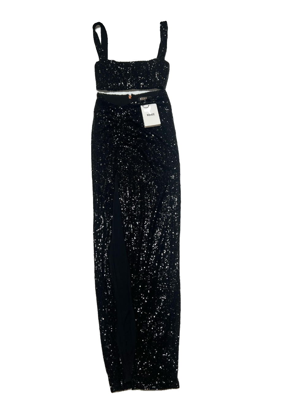 Nookie - Black Sequin Set with Slit - NEW WITH TAGS